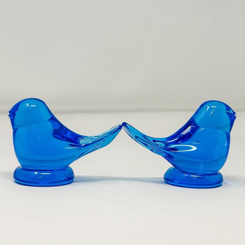 Leo Ward 1987 Blue Bird of Happiness Pair Signed UV Reactive Art Glass - Picture 4 of 10